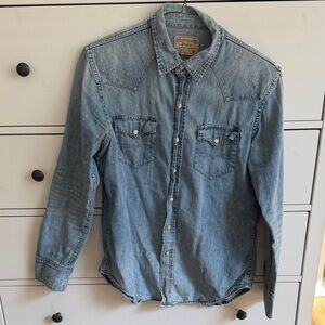 Polo by Ralph Lauren Faded Light Blue Denim Western Shirt